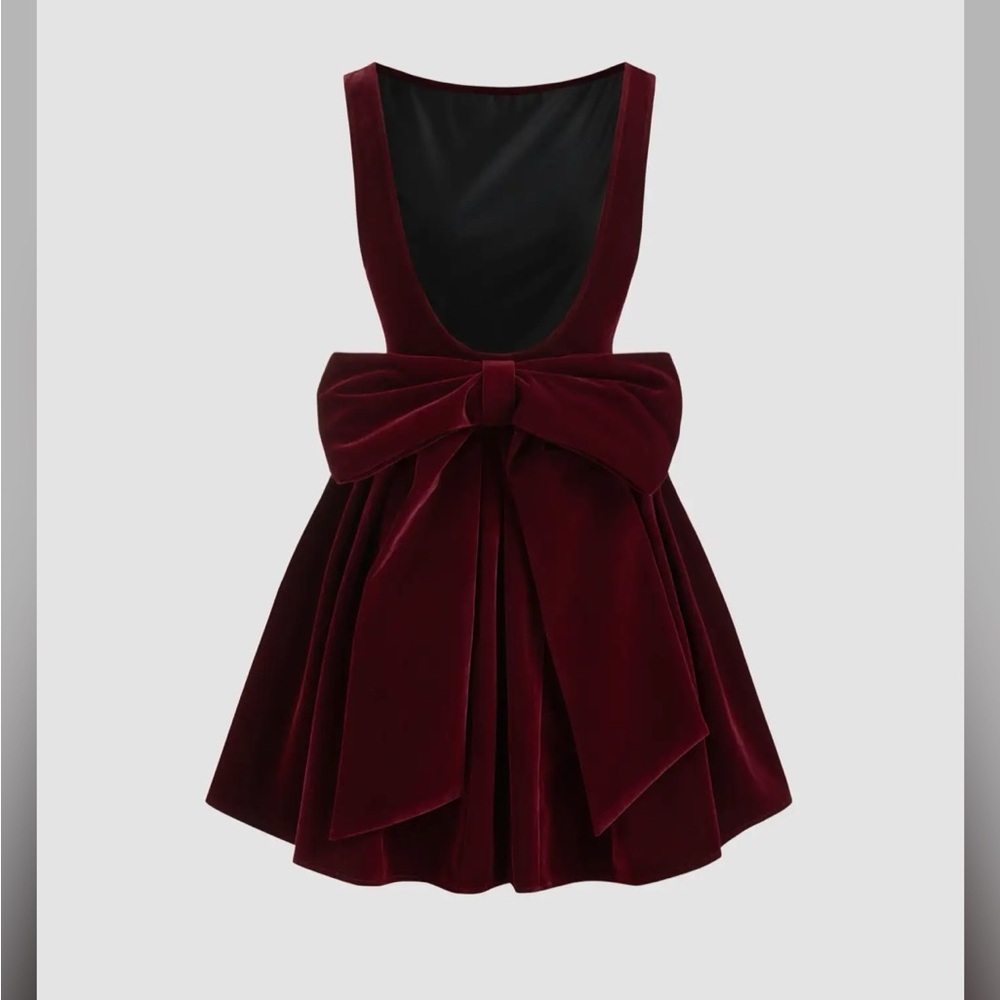 Cider VELVET BOAT NECK BOW BACKLESS MINI DRESS S RPSTOP-13 - Picture 7 of 9